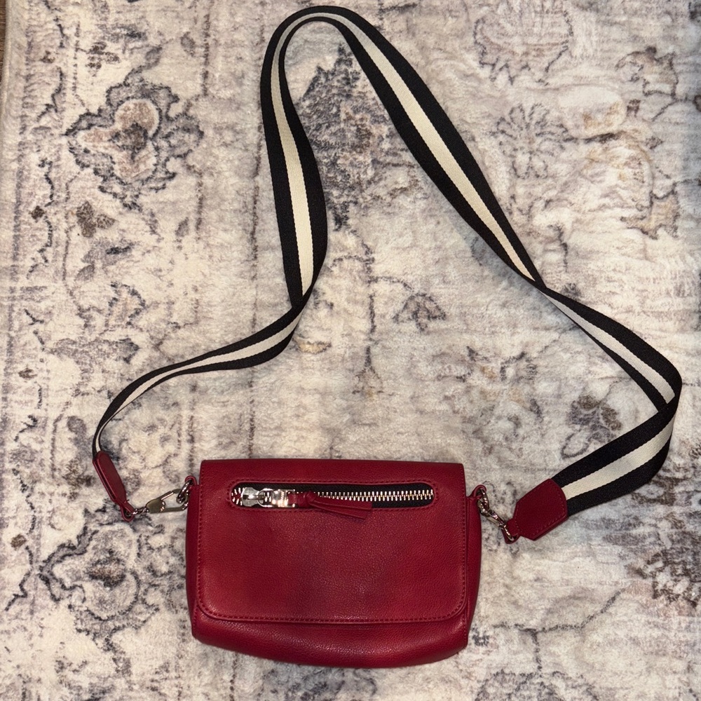 Express Red Crossbody Bag with Black and White Strap